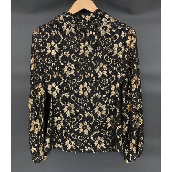 Boston Proper Embellished Cowl Neck Lace Top XS Floral Sheer Sleeves Old Money - Picture 2 of 8